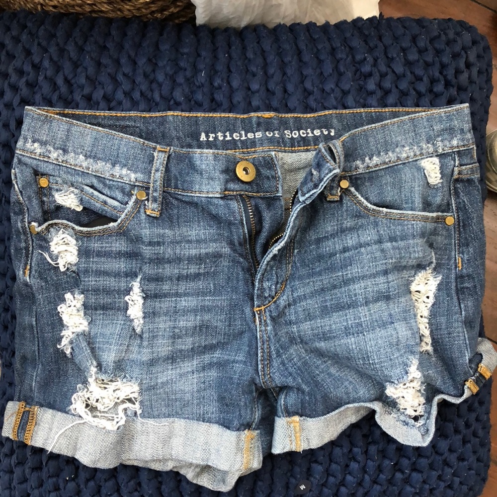 articles of society dark wash shorts